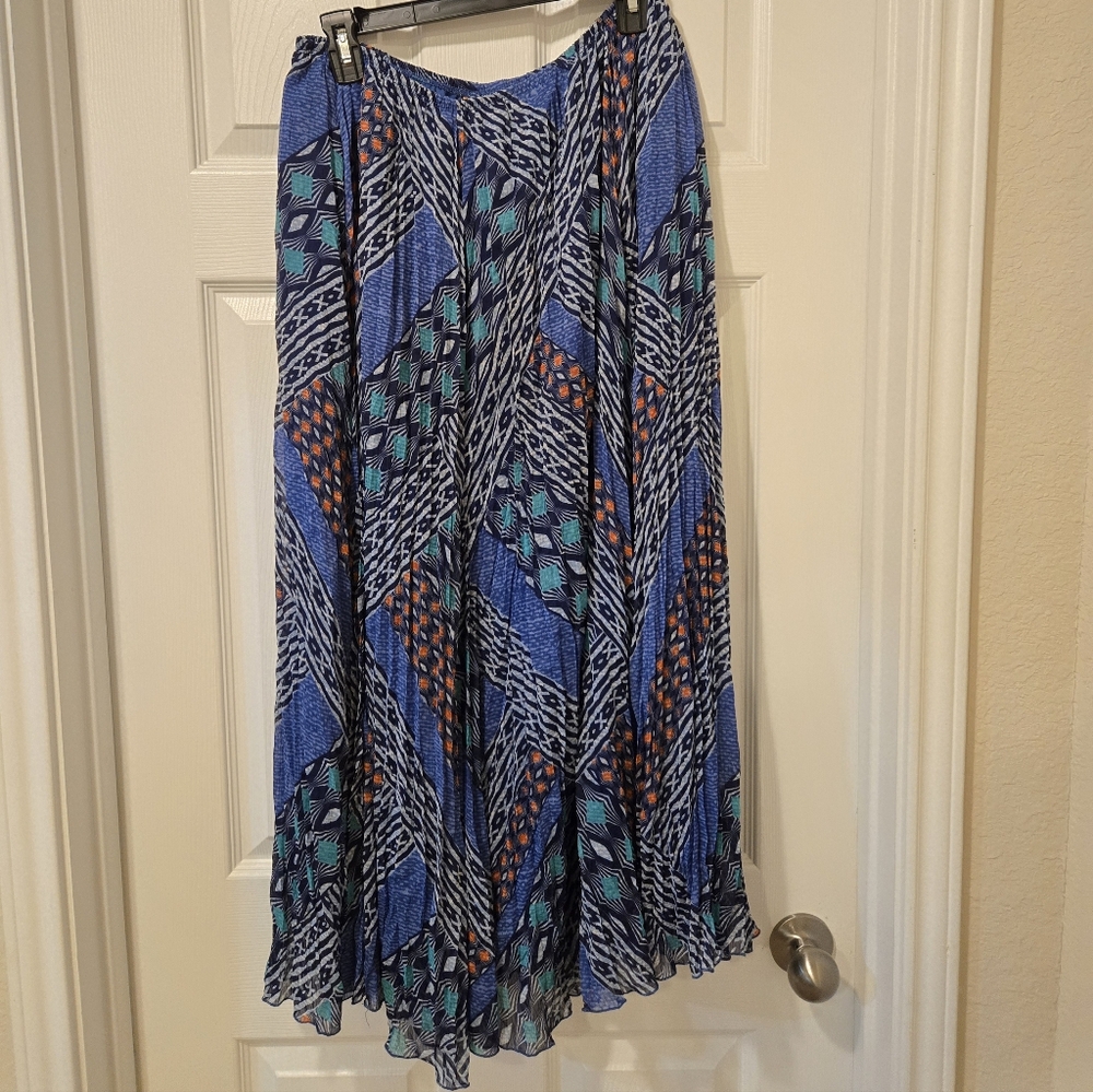 Ruby Rd. Blue and Orange Patterned Maxi Skirt - image 1
